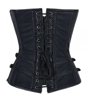 Women’s Gothic Faux Leather Corset with D-Ring Lacing – Overbust Harness Style